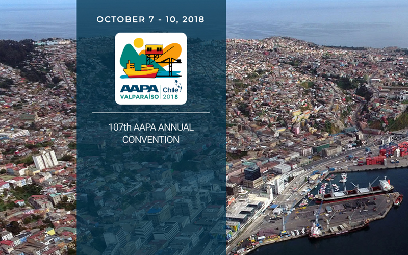 AAPA logo and text with air view of Valparaiso behind
