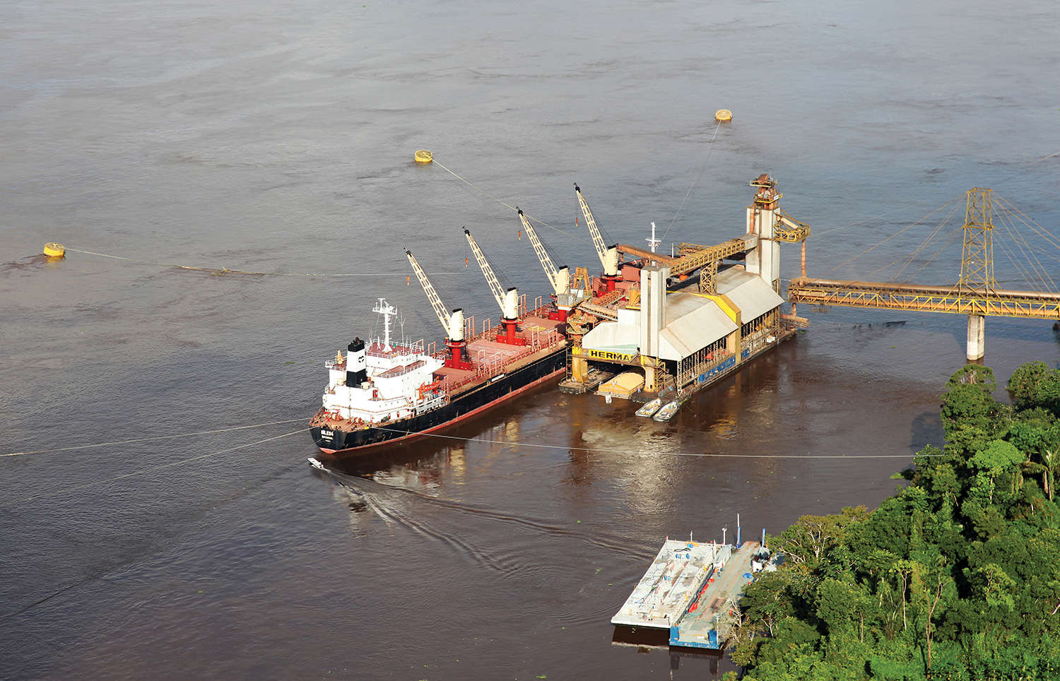 Siwertell grain unloder operate on a barge