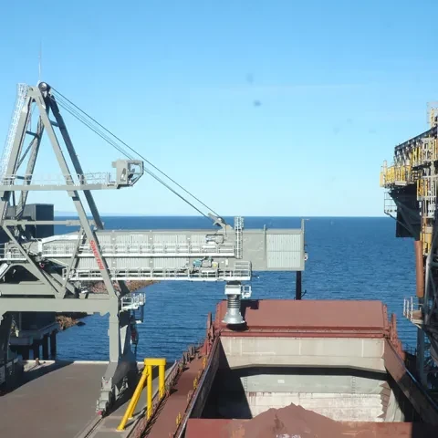 Grey Siwertell Ship loader in operation Grey Siwertell Ship loader in operation