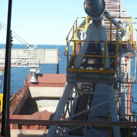 Grey Siwertell Ship loader in operation Grey Siwertell Ship loader in operation