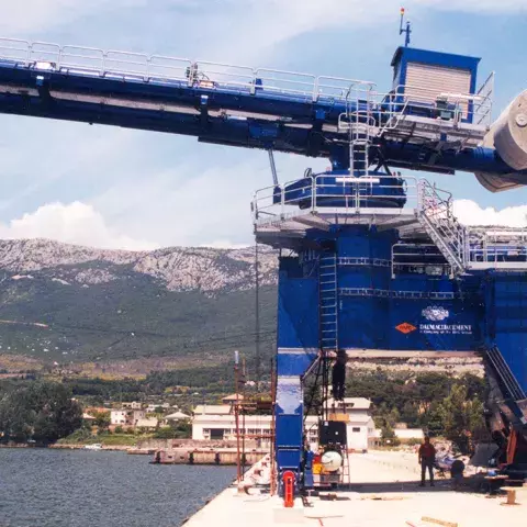 Blue Siwertell Ship unloader for coal, Croatia