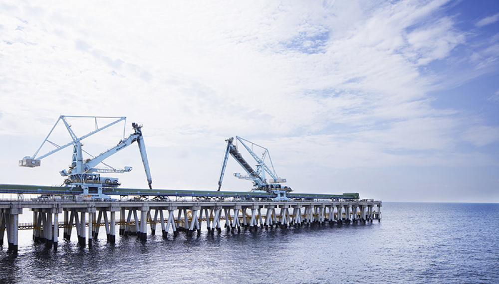 Two Siwertell ship unloaders on a quay in Taiwan